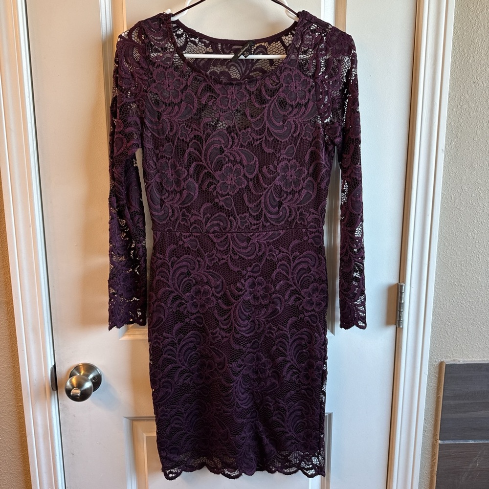 Ambiance Deep Purple Lace Long Sleeve Dress